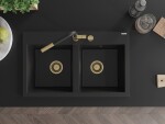 MEXEN/S MEXEN/S - Hektor granitový drez 2-bowl 800 x 480 mm, čierna, zlatý sifón 6521802000-77-G