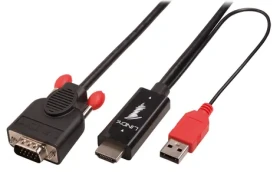 Lindy HDMI na VGA kábel s USB napájaním čierna / Kábel / 1920x1200 / 1 m (41455)