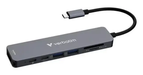 Verbatim USB-C Essentials Multiport Hub sivá / Dokovacia stanica / 7 portov / HDMI 4K / 2x USB-A / 2x USB-C / SD+microSD (32158)