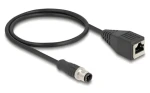 DeLock M12 4pin D-kód (M) - RJ45 (M) / Priemyselný sieťový kábel / 0,5 m / -25 až 80 °C (60067)