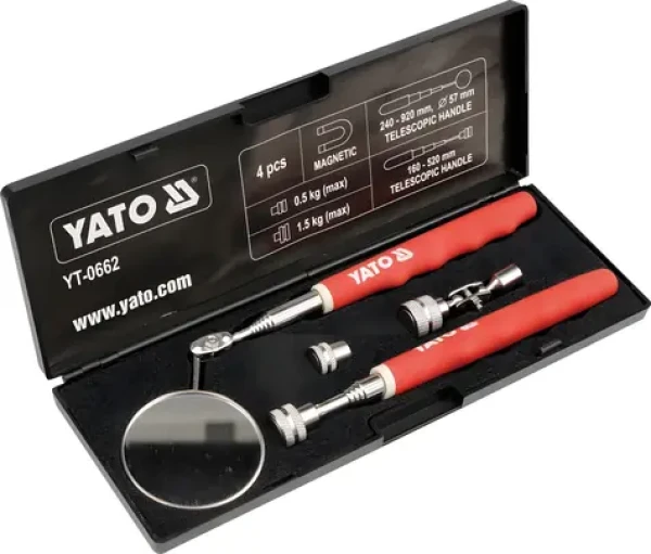 YATO Inšpekčná súprava zrkadlo a magnet / Inšpekčná súprava / 5 ks / rukoväť 160-930 mm / magnetické pätky 13-20 mm (YT-0662)
