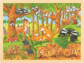 GOKI Drevené puzzle Zvieracie mláďatká v lese