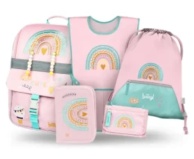 BAAGL SET 5 Zippy Dúha ružový: aktovka, peračník, sáčok, zástera, peňaženka (A-36515)
