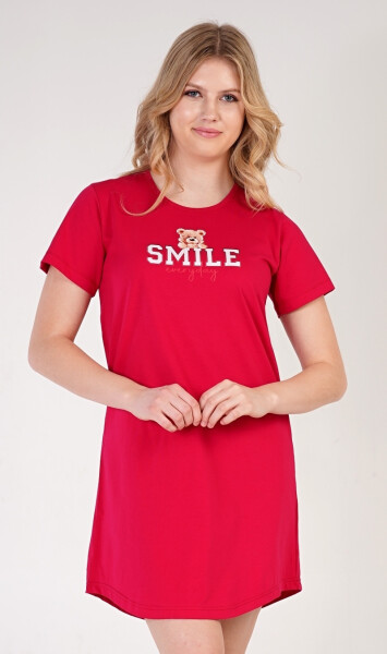 Dámska nočná košeľa s krátkym rukávom Méďa Smile jahodová M
