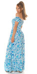 Sexy off-shoulder Summer Maxi Dress with decorative buttons blue L/XL