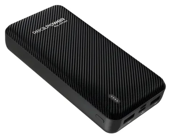 RealPower PB-20000 SE čierna / Powerbanka 20 000 mAh / 2x USB-A výstup / Micro-USB a USB-C vstup (415548)