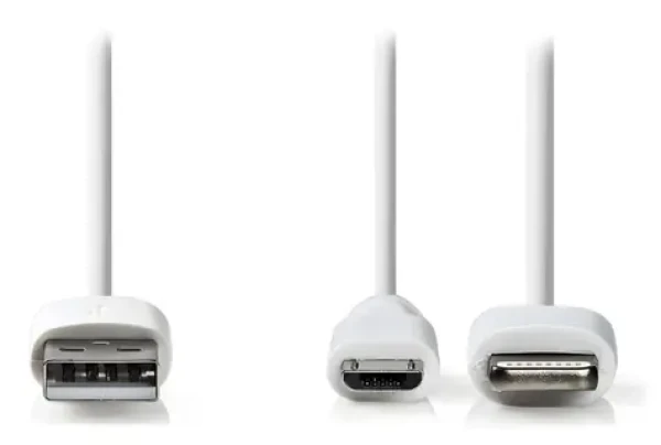 Nedis 2v1 kábel Micro USB + Lightning biela / Dátový kábel / USB-A - Micro USB + Lightning adaptér / 1 m (CCGP39400WT10)