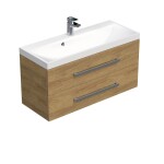Kúpeľňová skrinka s chrómovými úchytmi a umývadlom SAT Cube Way 100x53x40 cm dub Hickory mat CUBE2100ZDH CUBE2100ZDH