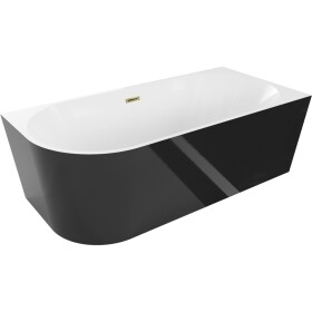 MEXEN/S - Mia voľne stojaca rohová vaňa pravá 140 x 75, biela/čierna, sifón a prepad zlatá 52691407575P-50