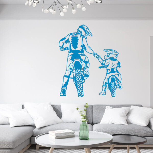 Veselá Stena Samolepka Motokros otec a syn Farba: modrá, Veľkosť: 80 x 70 cm