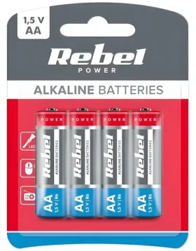 Rebel Alkalická batéria AA (LR6) 4 ks / Batéria / Alkalická / Jednorazová (BAT0061B)