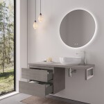 CERANO - Kúpeľňová skrinka Carole - betónovo šedá + doska pod umývadlo Navira Pro - 36 mm + konzola chróm - 120x46x51,6 CER-606171