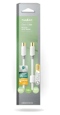 Nedis Koaxiálny kábel IEC-IEC 1m biela / Koaxiálny kábel / Pozlátené konektory / Dvojité tienenie / 75 Ohm (CSBW40015WT10)
