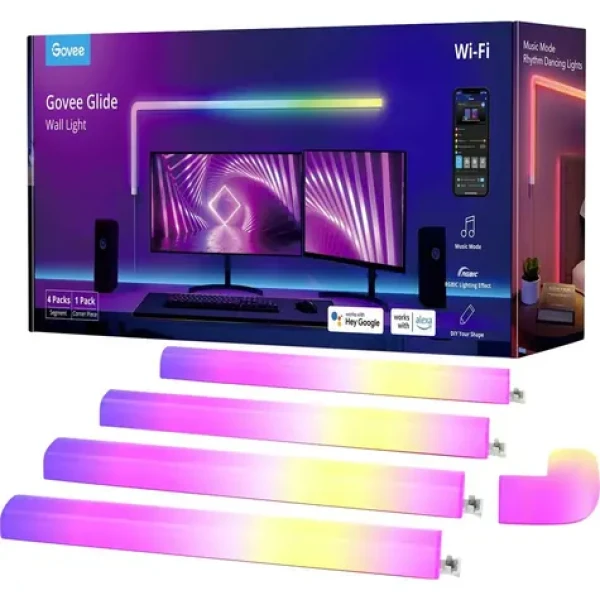 Govee Glide Wall Light (4+1) / dekoratívne LED osvetlenie / Bluetooth / WiFi / RGBIC (H6062 (4+1))