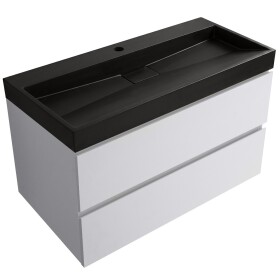 CERANO - Kúpeľňová skrinka Carole - biela matná + umývadlo z lit. mramoru Vita - čierna matná - s otvorom - 100x58x46 CER-669034