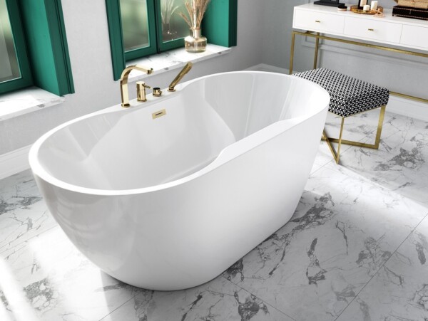 BESCO - Voľne stojaca vaňa NAVIA - Farba - Biela, Farba sifónu - Grafitová, Rozmer vane - 160 × 80 cm VANNAVIA160G