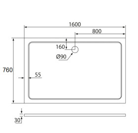 H K - THOR Sprchová vanička z liateho mramoru, obdĺžnik, 160x76x3 cm SE-THOR-16076