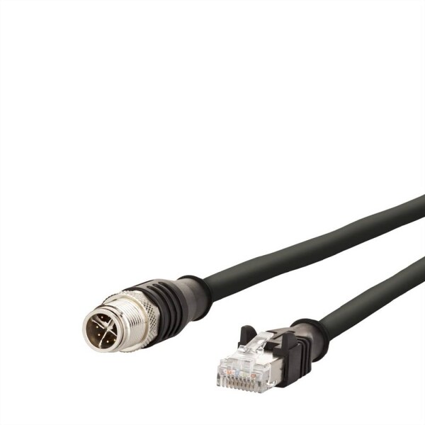 Metz Connect 142M5X15050 M12 sieťové káble, prepojovacie káble CAT 6A SF/FTP 5.00 m čierna odolný proti oleju, krytie PUR, odolný proti UV žiareniu 1 ks; 142M5X15050