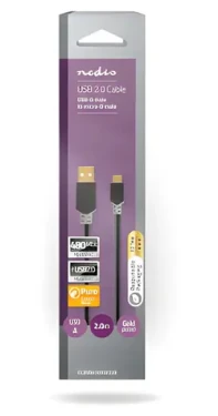 Nedis USB 2.0 kábel antracit / Kábel USB / USB-A - Micro-B / 480 Mbps / 2 m / pozlátené konektory (CCBW60500AT20)