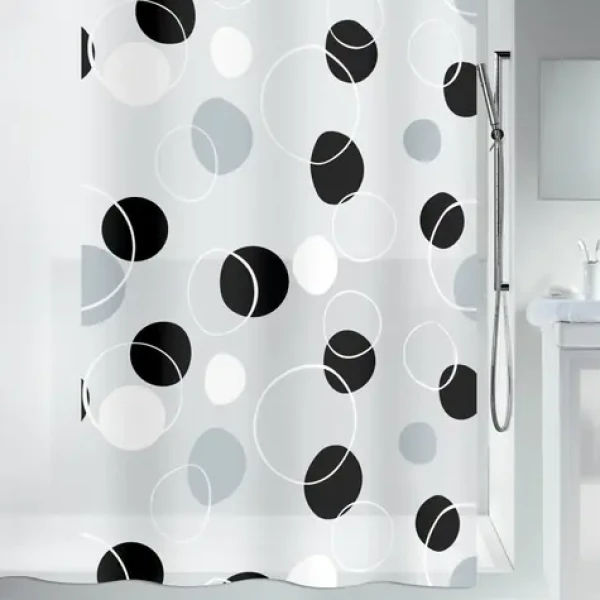 Spirella BUBBLE sprchový záves motív krúžky bielo-čierny / PEVA / 180 x 200 cm (7610583130433)
