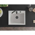 MEXEN/S MEXEN/S - Elix granitový drez 1-miska 600 x 500 mm, biela, sifón čierna 6525601005-20-B
