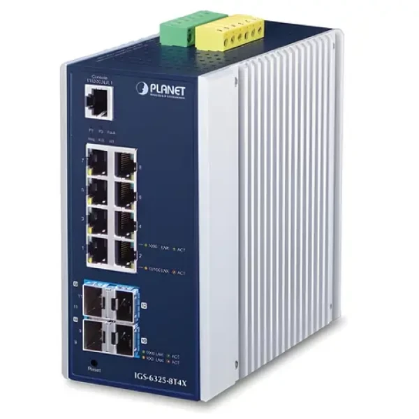 Planet IGS-6325-8T4X / Switch priemyselný / L3 Managed / 8x Gigabit RJ-45 / 4X 10G SFP+ / IP30 (IGS-6325-8T4X)