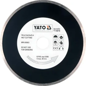 YATO Kotúč diamantový rezný 180x25, 4 mm hladký / Mokré rezanie / Keramika, sklo, porcelán / Max. 8000 ot/min (YT-6016)