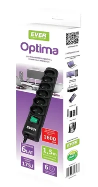 OPTIMA T/LZ08-OPT050 čierna / Predlžovací kábel s prepäťovou ochranou / 6x zásuvka / 5 m / 175 J (T/LZ08-OPT050/0000)