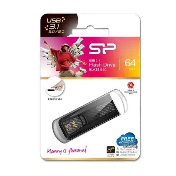 Silicon Power Blaze B50 64GB čierna / Flash disk / USB 3.2 Gen 1 / čítanie 90 MB/s / zápis 28 MB/s (SP064GBUF3B50V1K)
