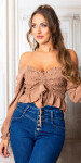 Sexy ruffled Cropped Carmen Top brown M/L