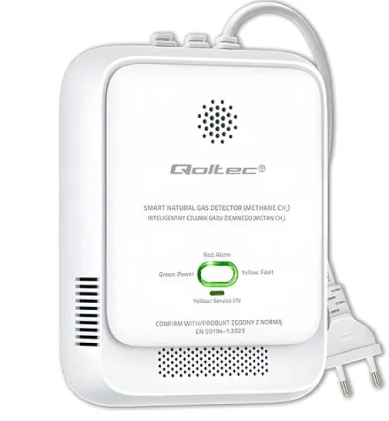 Qoltec detektor úniku zemného plynu CH4 a NG / Detektor plynu / Alarm 85 dB / LED signalizácia (52650)