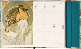 NOTIQUE Alfons Mucha 2027 / Týždenný diár / 11 x 16 cm / anglický / medzinárodné sviatky / magnetické uzatváranie