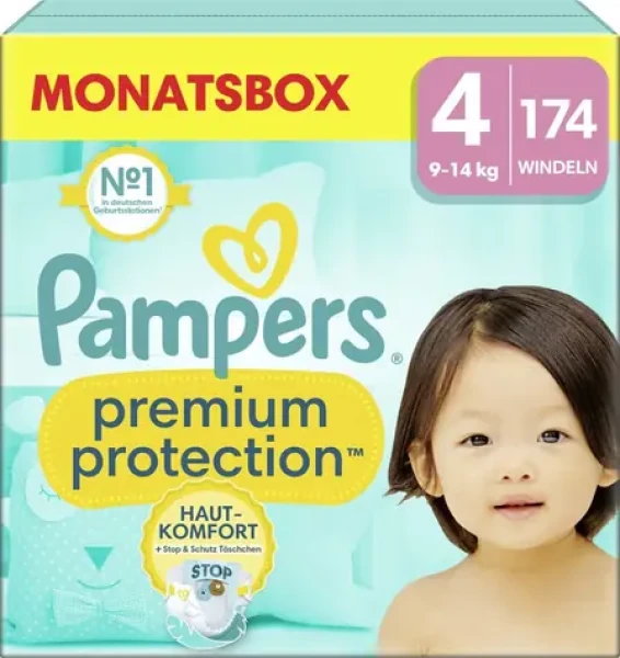 Pampers Premium Protection 9-14 kg (174 ks) / plienkové nohavičky / veľkosť 4 (9-14 kg) (8006540705612)