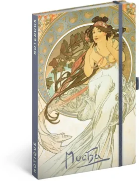 NOTIQUE Notes Alfons Mucha - Hudba, linajkový, 13 x 21 cm (A-34387)