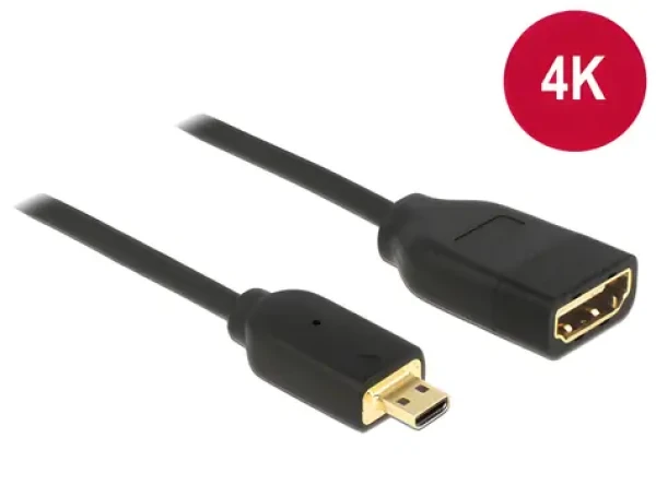 DeLock čierna / Adaptér micro HDMI - HDMI / High Speed s Ethernetom / 4K 60 Hz / 20 cm (65687)