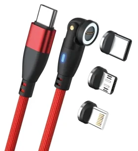 RealPower Magnetic 100W červená / Magnetický nabíjací kábel USB-C / 100 W PD / 1 m / adaptéry Lightning, micro-USB (439625)