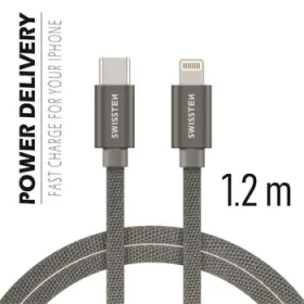 SWISSTEN TEXTILE dátový kábel USB-C - Lightning 1.2m šedá (71525202)