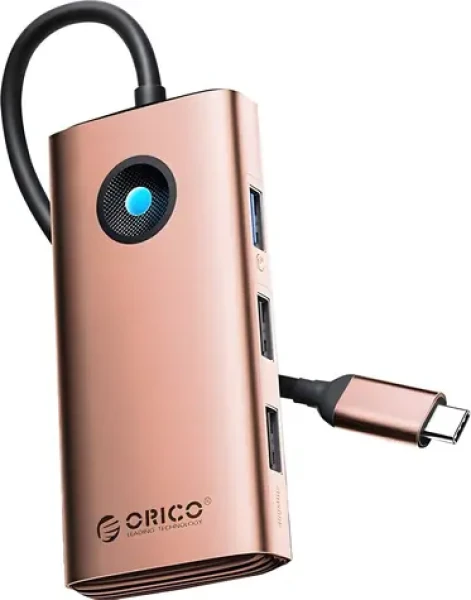 Orico USB-C Hub 6v1 ružovo-zlatá / Dokovacia stanica / 3x USB-A 3.0 / USB-C PD 100W / HDMI 4K 30Hz / RJ45 Gigabit (6941788814752)