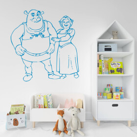 Veselá Stena Samolepka Shrek a Fiona Farba: modrá, Veľkosť: 80 x 84 cm