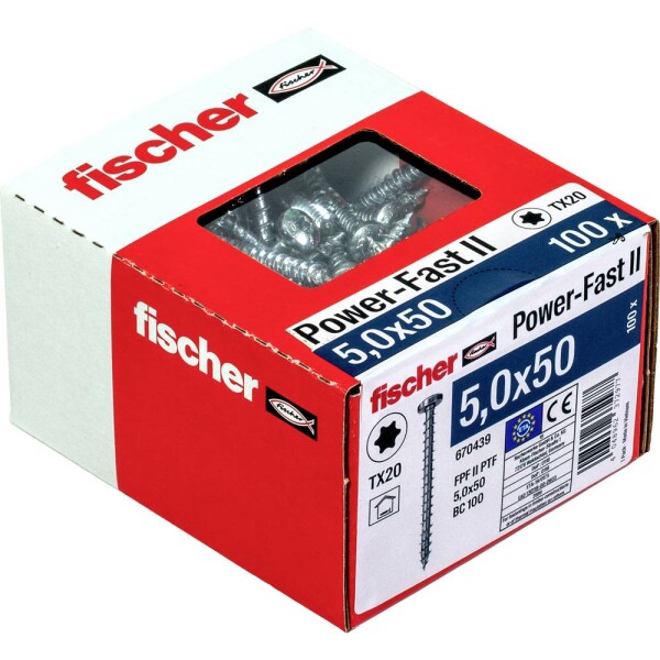 Fischer Power-Fast II 670439 skrutky do drevotriesky 5 mm 50 mm T profil ocel glavanizované zinkom 100 ks; 670439