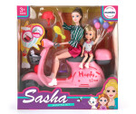 Mamido Mamido Bábika mama brunetka s dcérou blondínkou so skútrom a doplnkami 30 cm Sasha