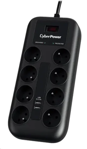 CyberPower P0820SUF0-FR čierna / Prepäťová ochrana / 8 zásuviek / vypínač / 2x USB / 1.8 m (P0820SUF0-FR)