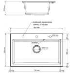 MEXEN - Elix granitový drez 1-miska 800 x 500 mm, čierna/strieborná metalík, sifón chróm 6527801005-73