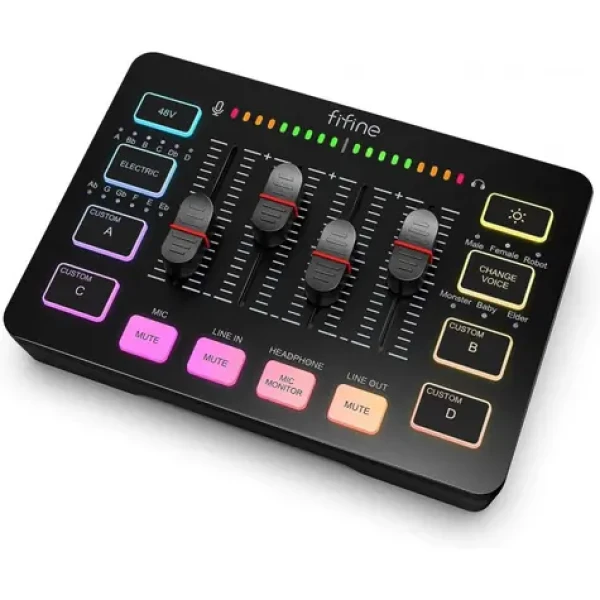 FIFINE SC3 audio mixer RGB čierna / mixážny pult / 18 efektov / XLR / 2x 3.5mm Jack (FIFSC3BK)