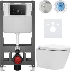 CERANO - Závesné WC s bidetom Basic/Cronus Standard - biela lesklá - WC tlačidlo Dualo/Čierna - voľne stojaca - predstenová inštalácia - 59,3x38,4 CER-8050BD86427