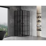 MEXEN/S - Mist L sprchový kút štvrťkruh, krídlové 80 x 80, čierna kratka, čierna 8A32L-080-080-70-77
