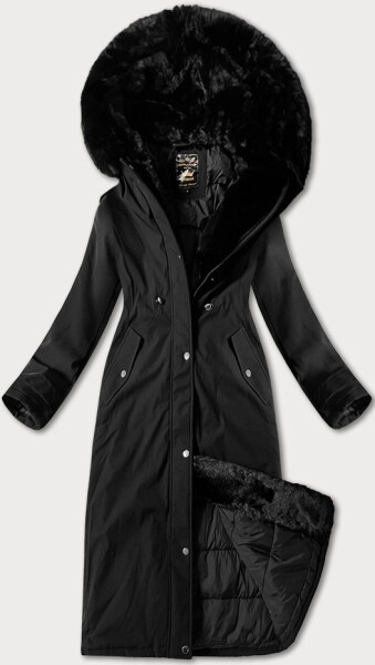 Čierna dlhá hrubšia zimná bunda s kapucňou Libland (7614) odstíny černé M (38)