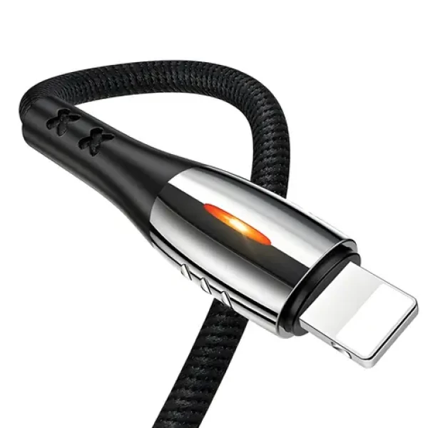 USAMS SJ344 U-Tone čierna / Dátový kábel Lightning / Rýchlonabíjanie 2A / Automatické vypnutie / 1,2 m (SJ344USB01)