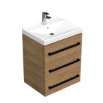 Kúpeľňová skrinka s čiernou úchytkou a umývadlom SAT Cube Way 60x76,5x46 cm dub Hickory mat CUBE46C603DHVER CUBE46C603DHVER