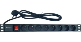 Conexpro 19" rozvodný panel 8x230V čierna / Rozvodný panel / 16A / hliníkový / kábel 1,4m (PDU-8FR-BK)